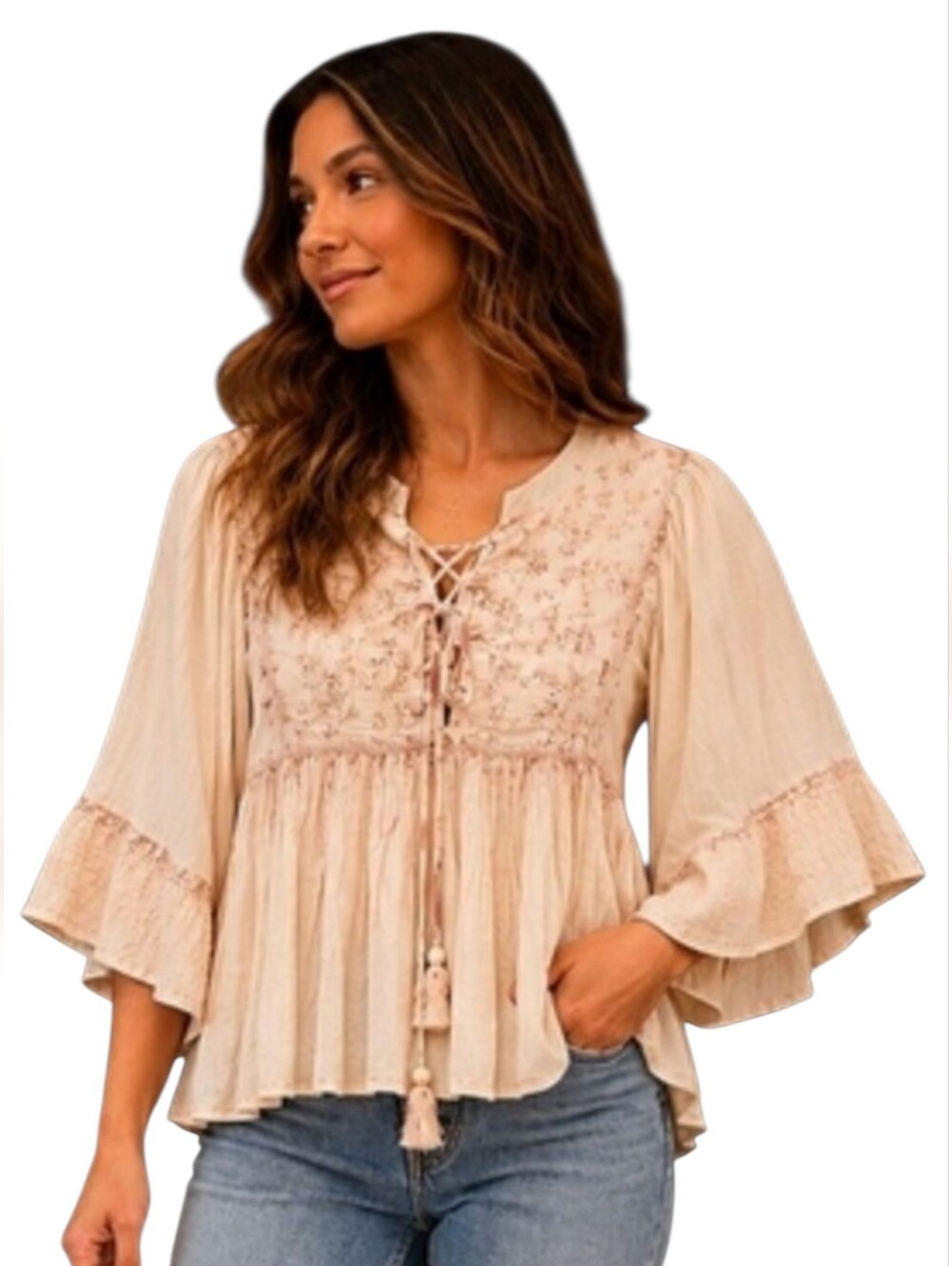 RAGA Embroidered Boho Peasant Top Small